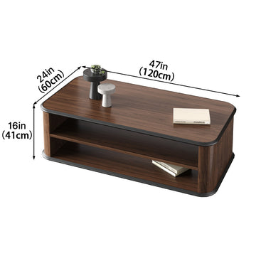 47" Dark Walnut Coffee Table with Dual-Tier Storage Shelves for Office Reception Areas and Living Rooms product view 2