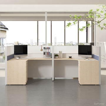 4-person Face-to-face Office Workstation with Oval Cable Box & Lockable File Drawer Storage Cabinet for Collaborative Workspaces photo 2