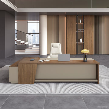 79" L-shaped Executive Desk with USB Port and Reversible Cabinet product view 2