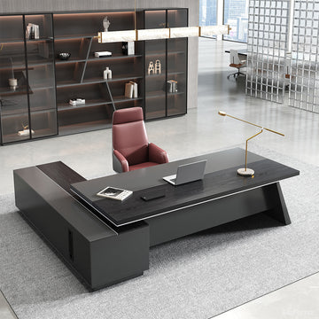 L-shaped Executive Desk with Cable Management and Side Cabinet product view 2
