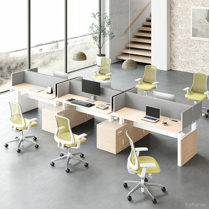 Modern Ergonomic Sit-to-Stand Office Desk with Integrated Storage and Central Privacy Screens for modern office workspace