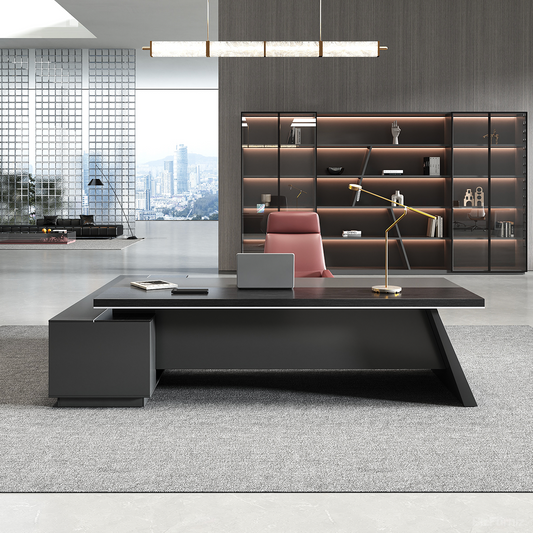 L-shaped Executive Desk with Cable Management & Side Cabinet (78"/87"L)