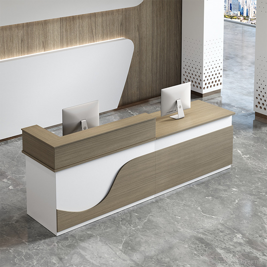 Sleek Modern Reception Desk with Cable Management and Storage for Office Lobbies