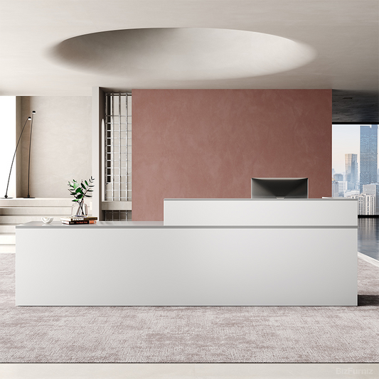Sleek Reception Desk with Storage & Cable Management for Offices and Clinics
