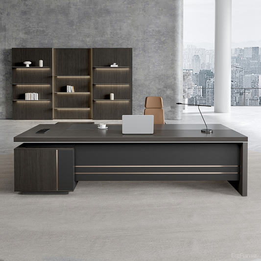 Reversible L-shaped Executive Desk with Dual USB Ports & AC Outlet (71"/79"/87"/94")