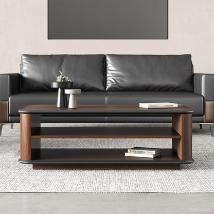 47" Dark Walnut Coffee Table with Dual-Tier Storage Shelves for Office Reception Areas and Living Rooms product view 3
