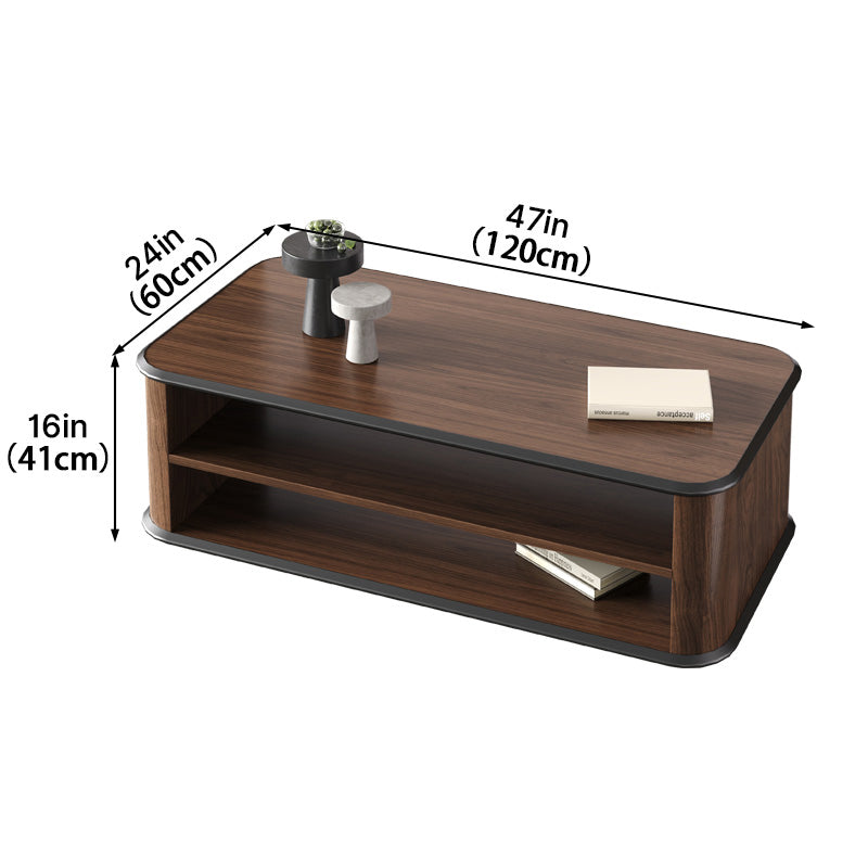 47" Dark Walnut Coffee Table with Dual-Tier Storage Shelves for Office Reception Areas and Living Rooms product view 2