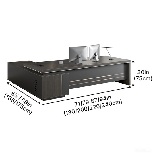 Reversible L-shaped Executive Desk with Dual USB Ports & AC Outlet (71"/79"/87"/94")