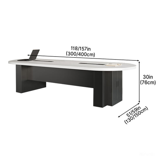 Modern Executive Conference Table with Integrated Cable Management and Heavy-Duty Pedestal Base