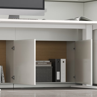 126" L Modern Reception Desk with Power Hub & Hidden Side Storage for Lobbies and Executive Reception Areas
