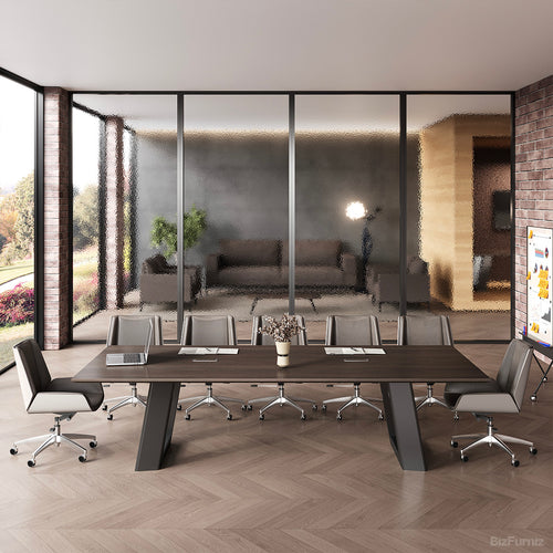 Dark Wood Rectangular Conference Table, Full Front View