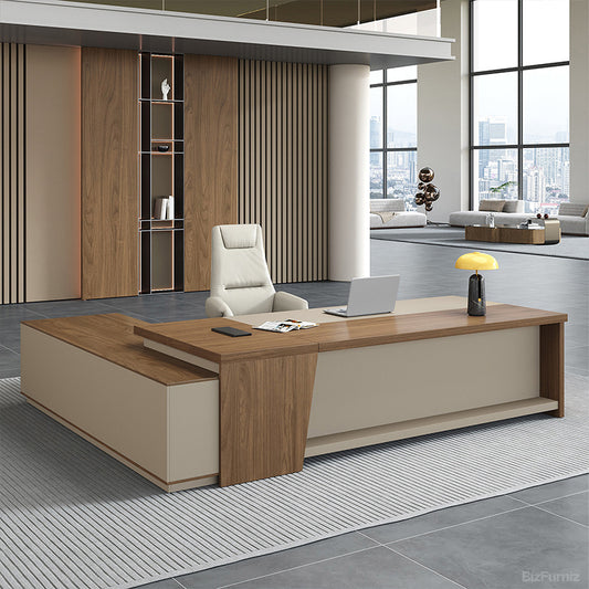 79”/87”/94” L L-shaped Executive Desk with Cable & Charging Box for Executive, Corporate, or Home Offices