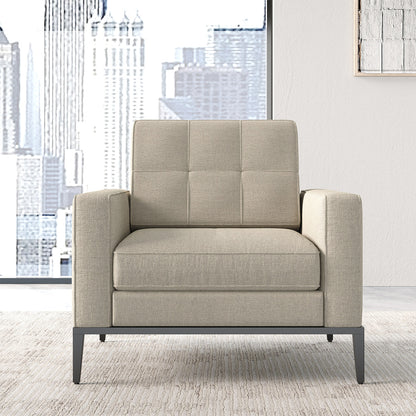 Beige Fabric Armchair with Black Metal Legs, Front View