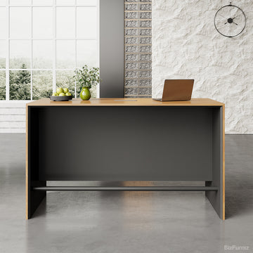 71" L Contemporary Reception Desk with Durable Wood, Oval Power Hub and Professional Lobby for modern office workspace