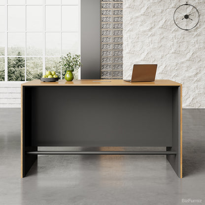 71" L Contemporary Reception Desk with Durable Wood, Oval Power Hub and Professional Lobby for modern office workspace