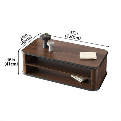 47" Dark Walnut Coffee Table with Dual-Tier Storage Shelves for Office Reception Areas and Living Rooms product view 10