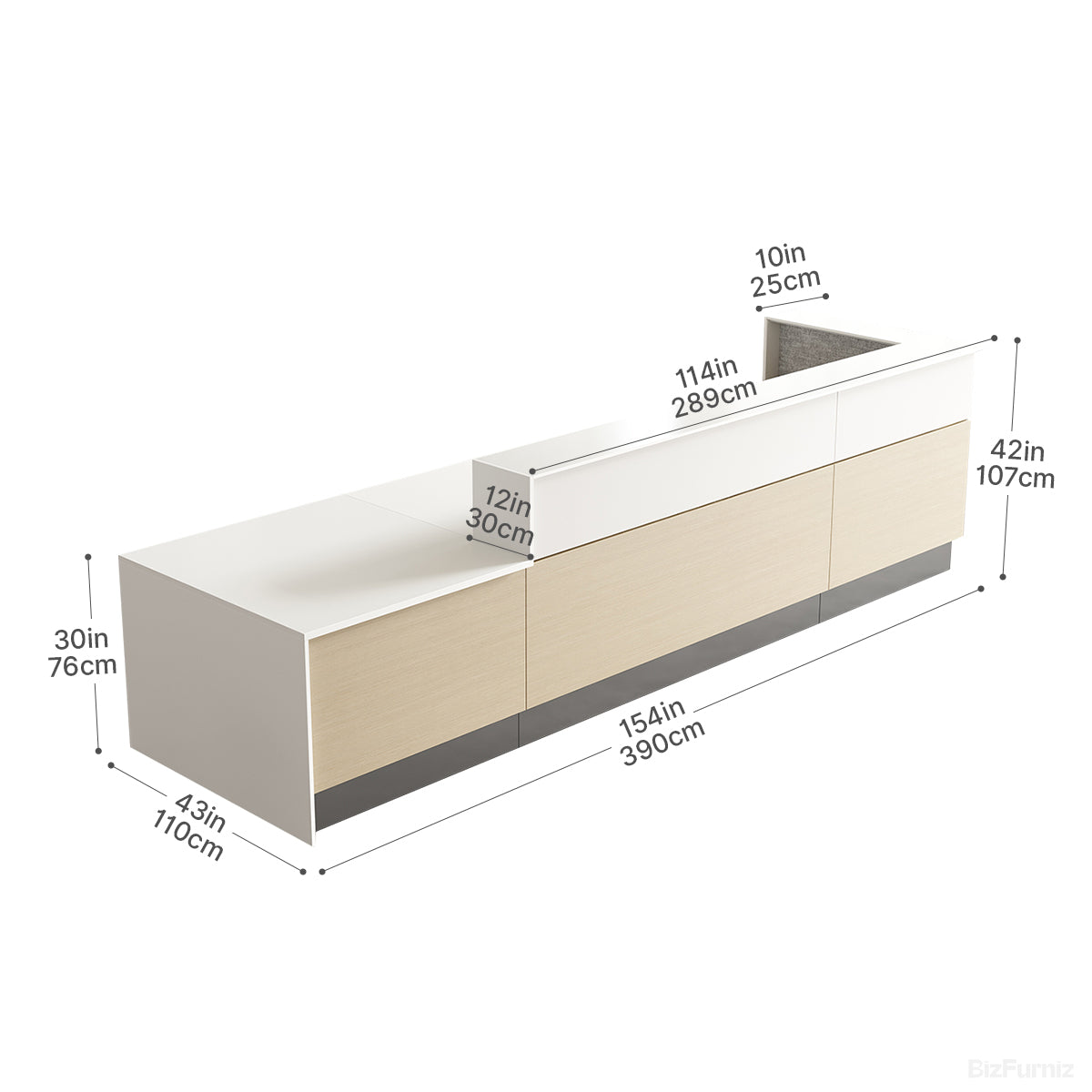 154"L Professional Reception Desk with Sturdy Build and Integrated Power Hub for Modern Lobbies and Offices product view 5