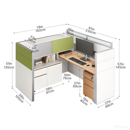 Executive L-Shaped Cubicle Office Desk with Overhead Storage, Integrated Bookcase, and Secure Mobile Filing product view 5