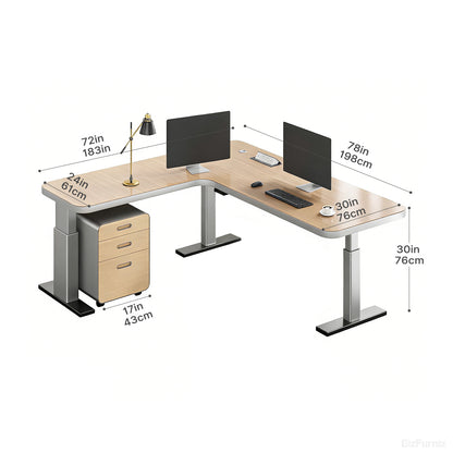 78" L-shaped Sit-Stand Office Desk with Built-in Power Hub and Under-desk Cabinet product view 4