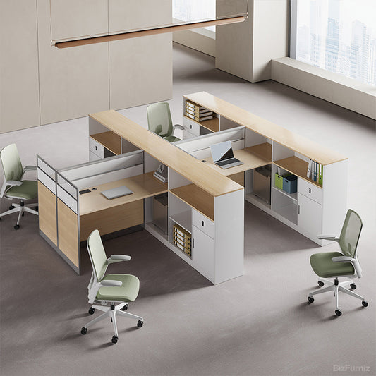 63" L Modern Office Desk with Cable Management and Storage Cabinets for Open, Corporate, Home, and Coworking Spaces