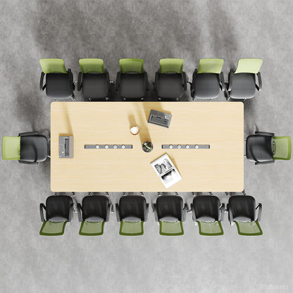 Spacious Light Wood Conference Desk, Full Overhead Shot
