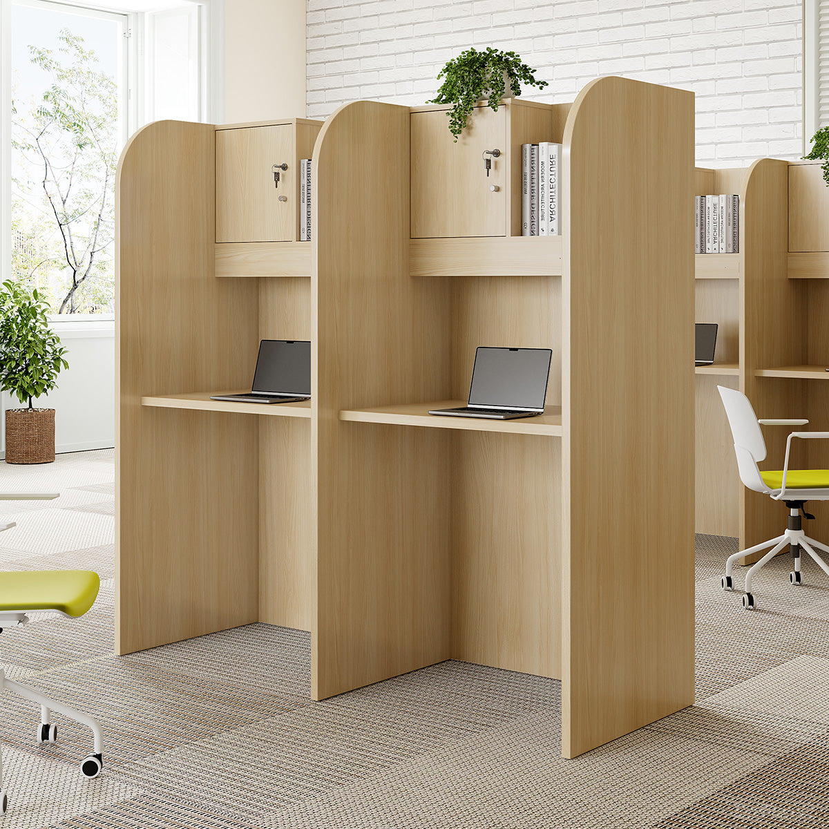 2-Person Study Carrel Desk with Built-in Power Hub & Storage