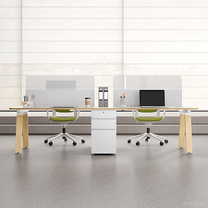 Dual-Station Modular Office Desk with Integrated Storage and White Privacy Screens product view 9