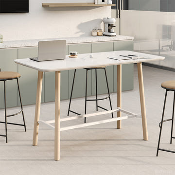 White High Bar Table With Wood Legs For Office Cafe
