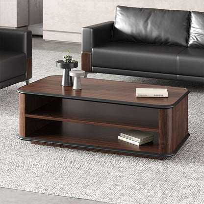 47" Dark Walnut Coffee Table with Dual-Tier Storage Shelves for Office Reception Areas and Living Rooms product view 8