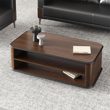 47" Dark Walnut Coffee Table with Dual-Tier Storage Shelves for Office Reception Areas and Living for modern office workspace