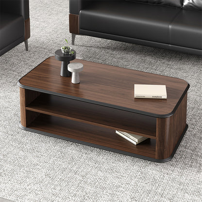 47" Dark Walnut Coffee Table with Dual-Tier Storage Shelves for Office Reception Areas and Living for modern office workspace