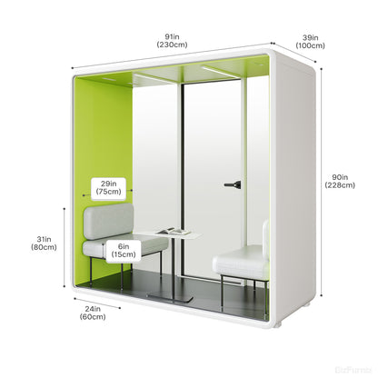 2-Person Office Acoustic Booth with Frosted Glass, Fan, Outlet & Seating product photo 4