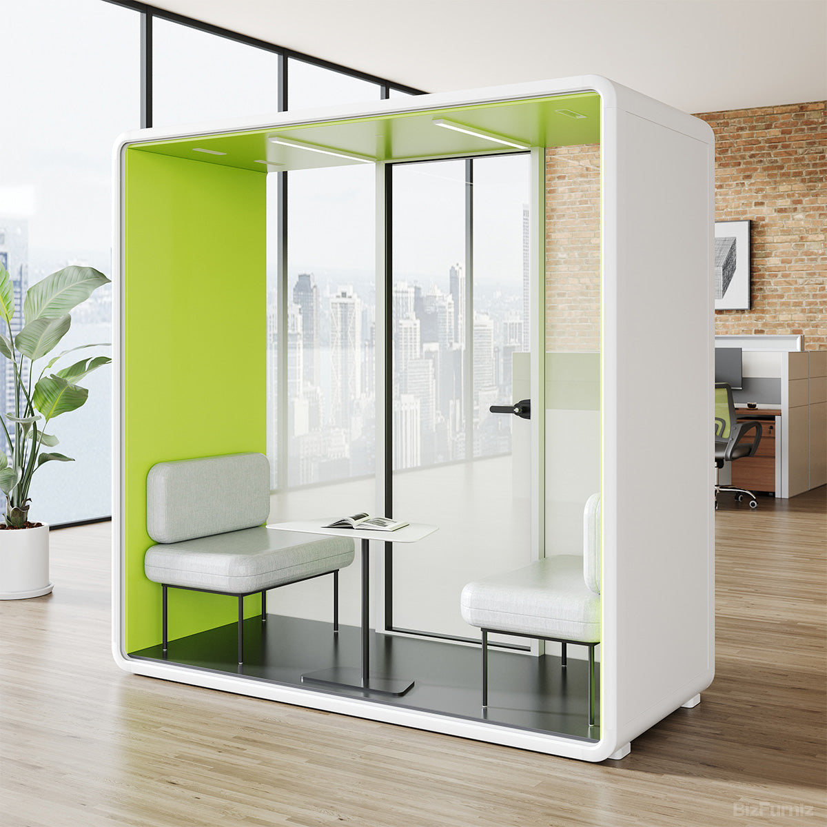 2-Person Office Acoustic Booth with Frosted Glass, Fan, Outlet & Seating product photo 9