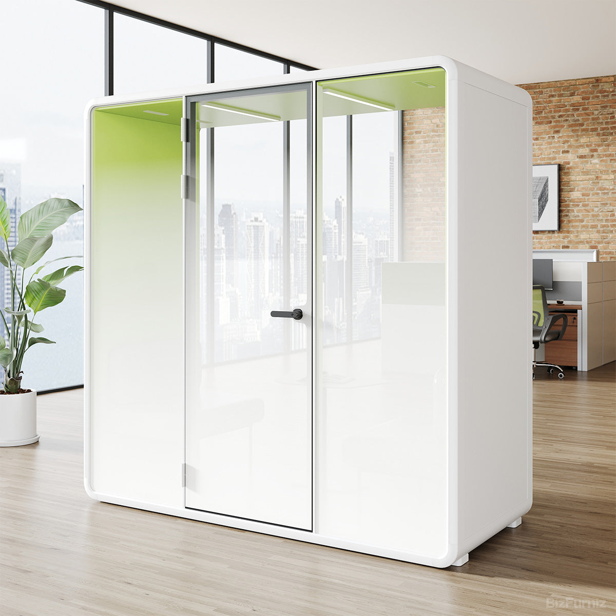 2-Person Office Acoustic Booth with Frosted Glass, Fan, Outlet & Seating product photo 8