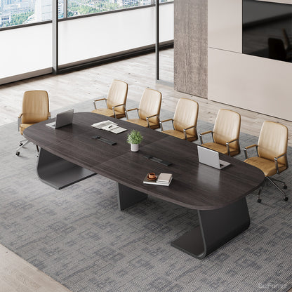 Top View of a Black Oval Conference Table