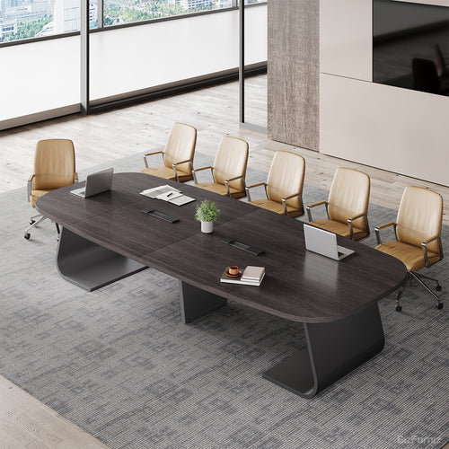 Top View of a Black Oval Conference Table