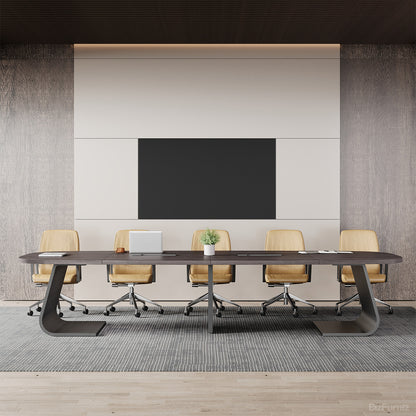 Front Side of a Black Oval Conference Table