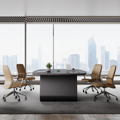 Side View of a Black Oval Conference Table