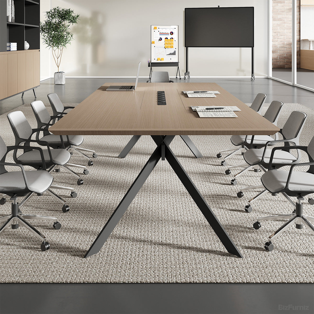 110" Conference Table with AC Outlets, USB Ports, Wood Grain Tabletop & Metal Legs Seating 8-12 People product photo 6