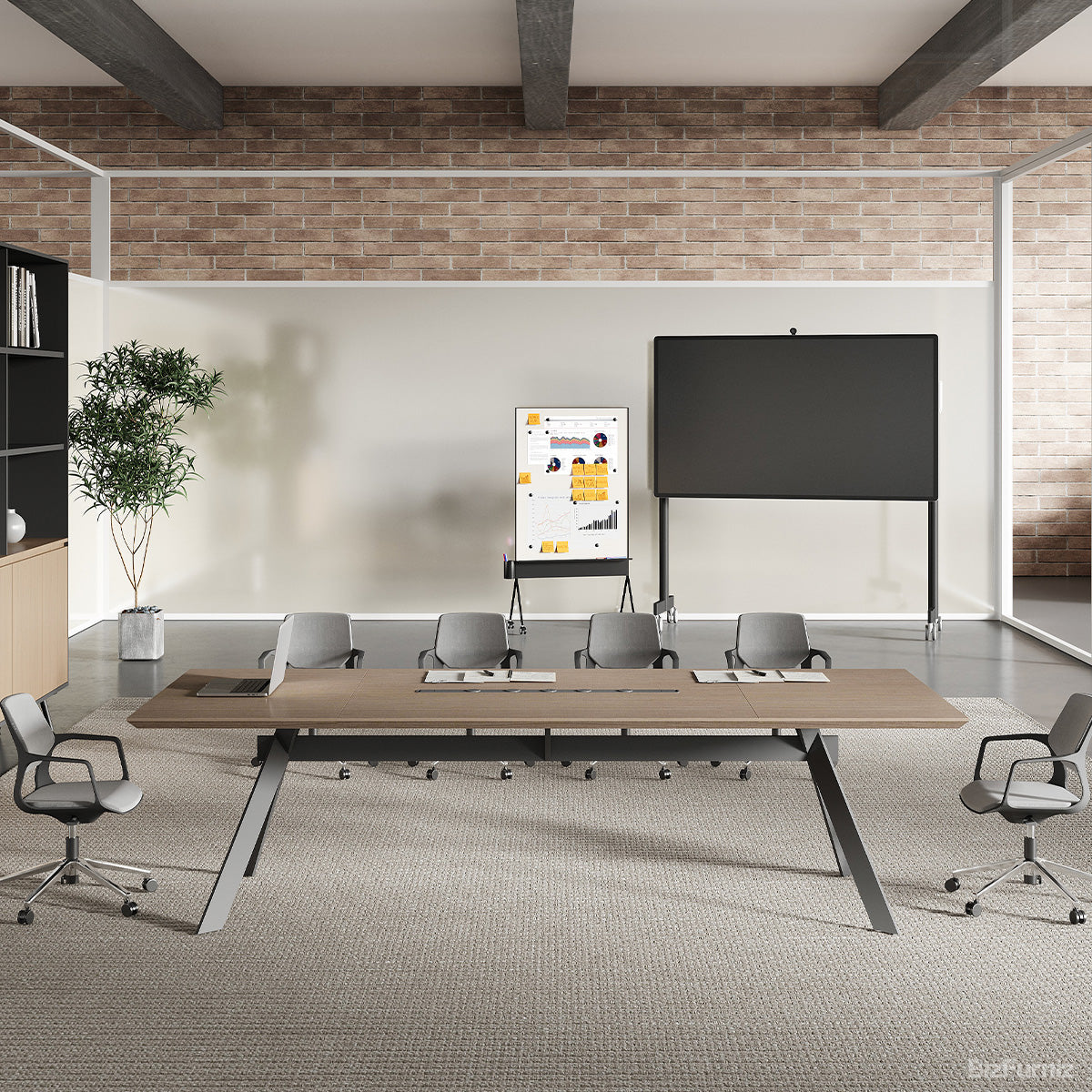 110" Conference Table with AC Outlets, USB Ports, Wood Grain Tabletop & Metal Legs Seating 8-12 People product photo 3