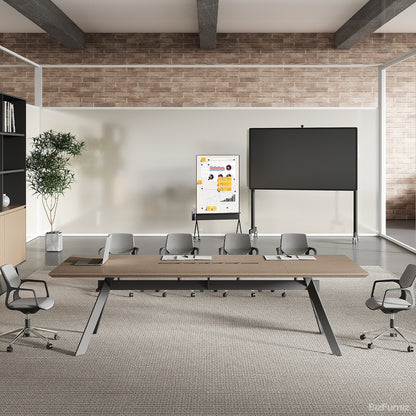 110" Conference Table with AC Outlets, USB Ports, Wood Grain Tabletop & Metal Legs Seating 8-12 People product photo 3