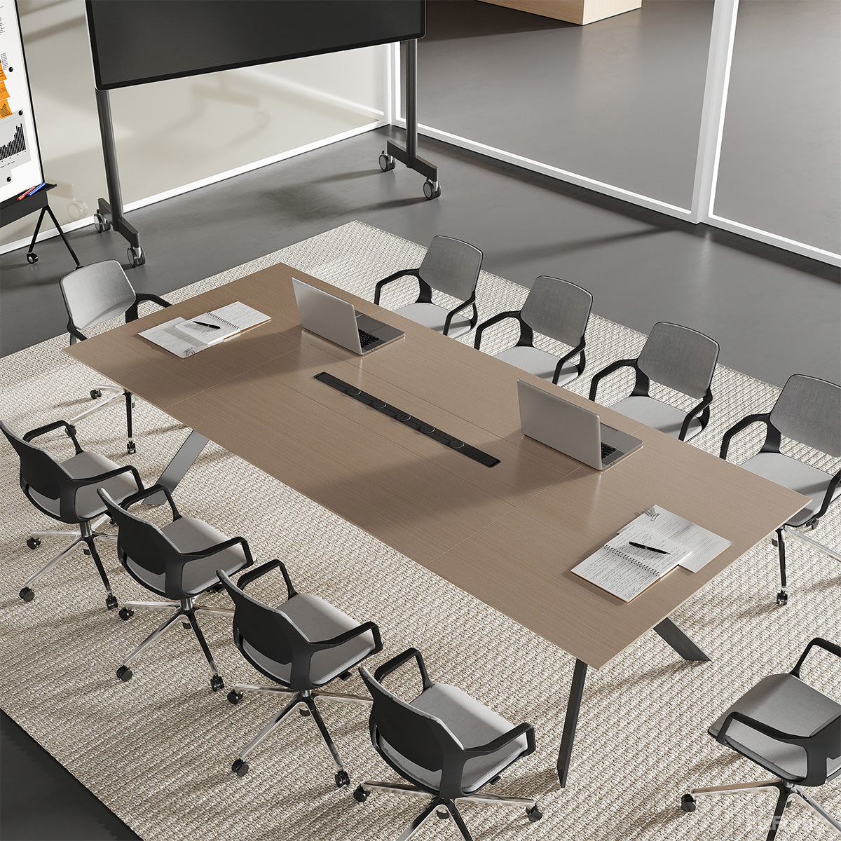 110" Conference Table with AC Outlets, USB Ports, Wood Grain Tabletop & Metal Legs Seating 8-12 People product photo 4