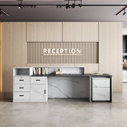 Modern Reception Desk with Counter Cable Management for Offices, Lobbies & Stores