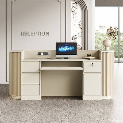 87" L Reception Desk with Warm LED Lighting, Cable Box & Lockable Cabinet for Offices, Hotels & Salons product photo 2