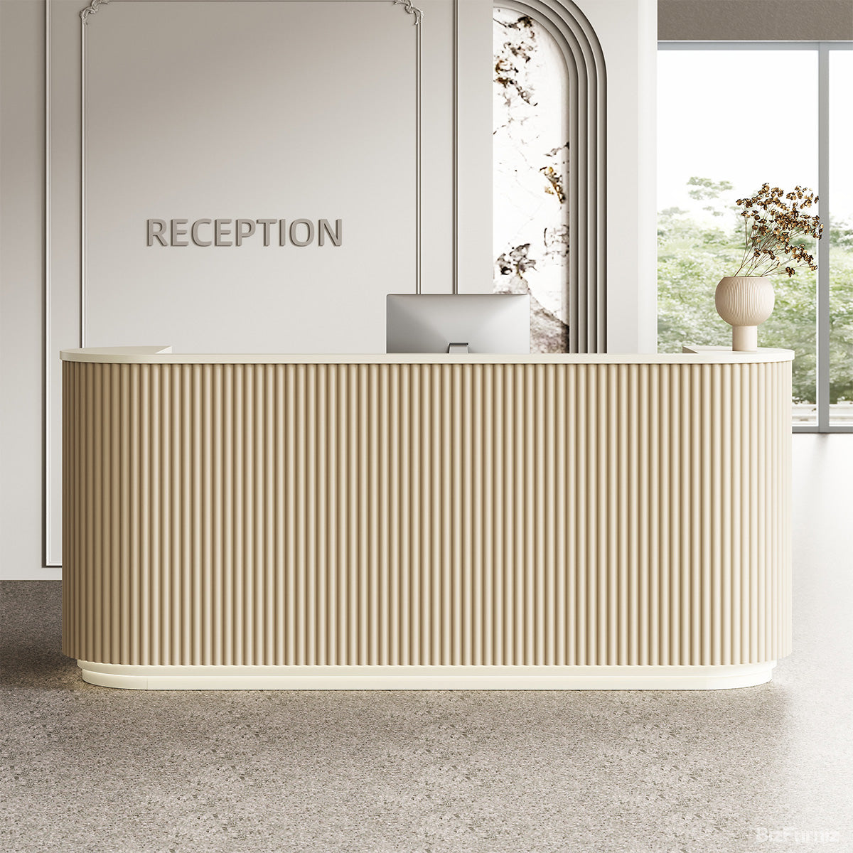 87" L Reception Desk with Warm LED Lighting, Cable Box & Lockable Cabinet for Offices, Hotels & Salons product photo 3