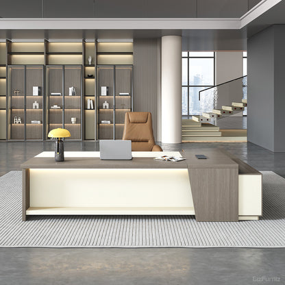 L-shaped Executive Desk with Power Hub, Side Cabinet & Lockable Drawer (79"/87"/94")