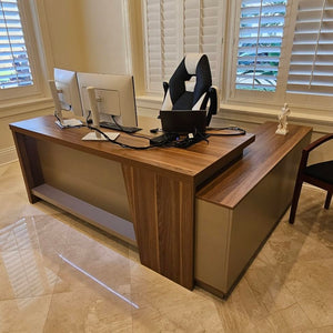 79" L-shaped Executive Desk with Cable & Charging Box for Executive, Corporate, or Home Offices