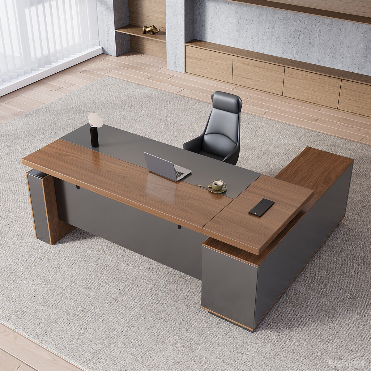 79" Sit-Stand Executive Desk with Smart Control Panel, Power Hub, File Hanger & Lockable Storage (30"-46" Height Adjustable) product photo