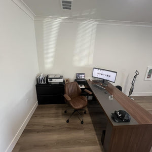 Contemporary L-shaped Executive Desk with Cable Management & Lockable Drawers (63"-94" )