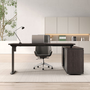 71" / 63" L Electric Height Adjustable Executive Desk with Open & Closed Storage for Modern Workspaces photo 1